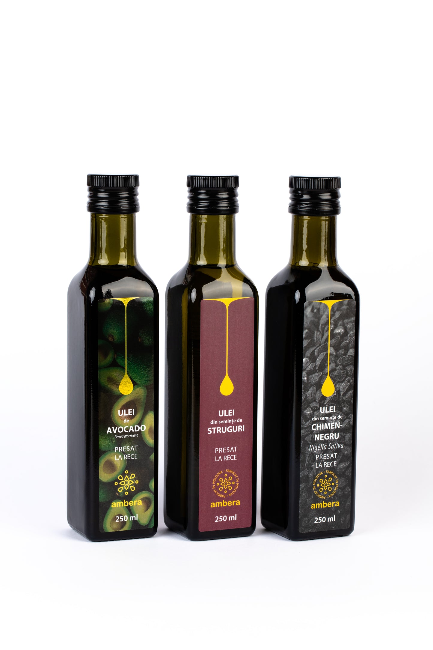 Set cadou 3 uleiuri naturale Ambera pentru Nași, presate la rece, cadou elegant sănătate și recunoștință