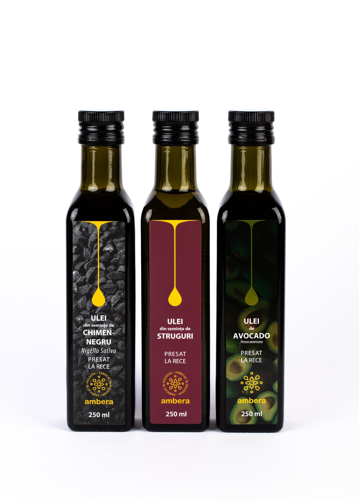 Set cadou uleiuri presate la rece pentru Nași Ambera Moldova, 3 sticle premium cadou perfect pentru nuntă